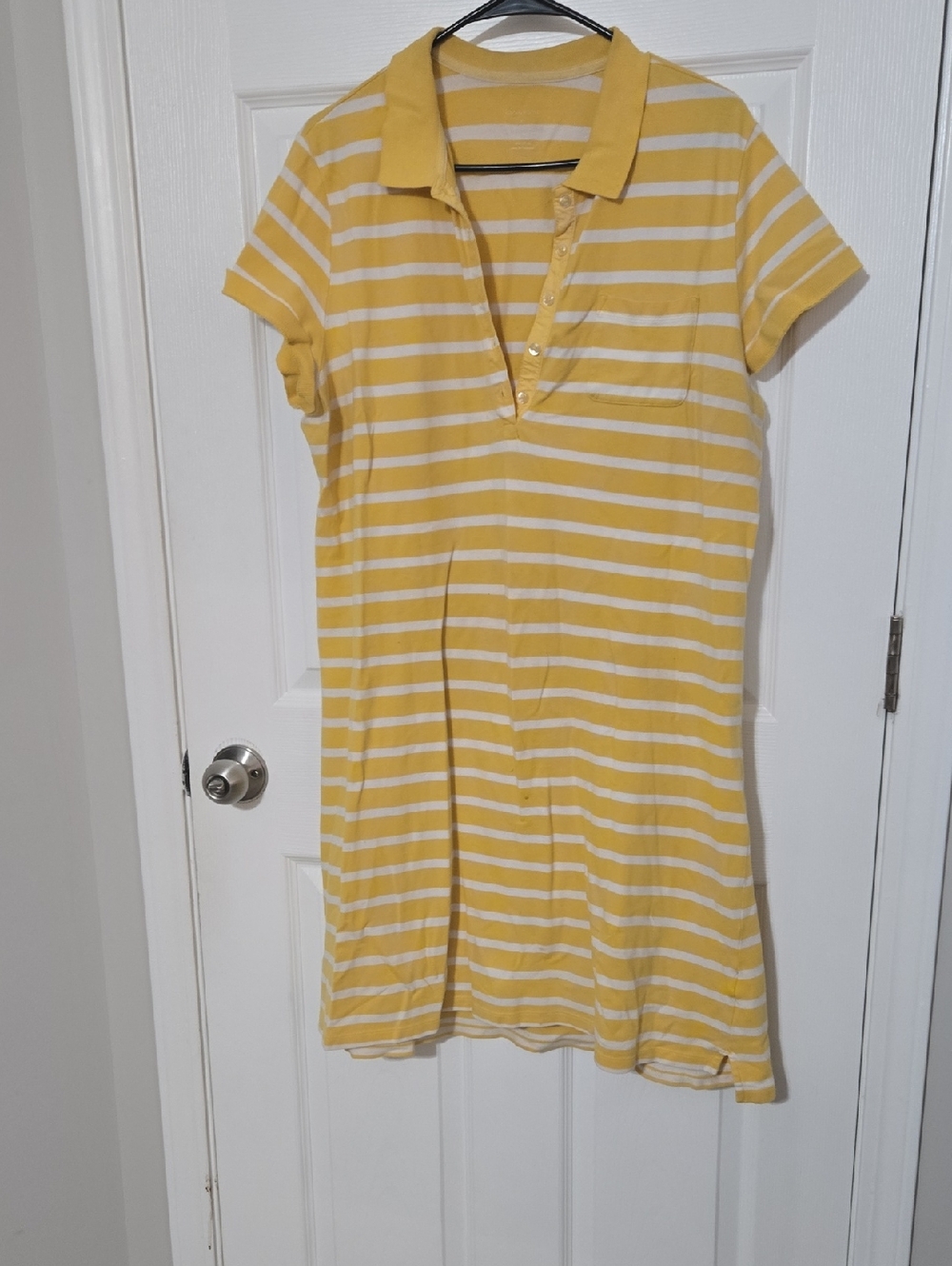 Lands' End Yellow and White Striped Polo Midi Dress